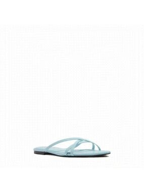 BLACK Suede Studio Women's Blue "Cassie" Sandals Calfskin Leather Flats